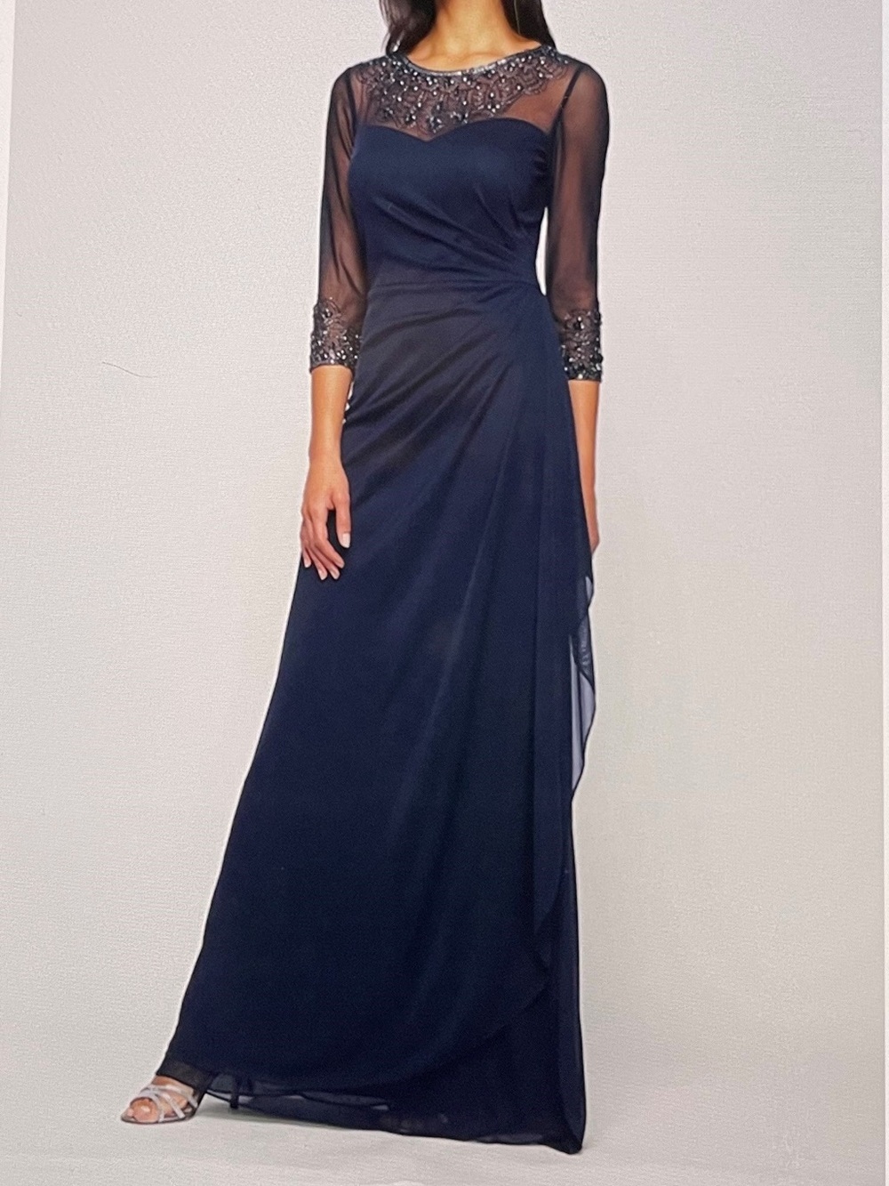 New Alex Evenings A Line Mesh Gown with Beaded Illusion Sweetheart Neckline 10P